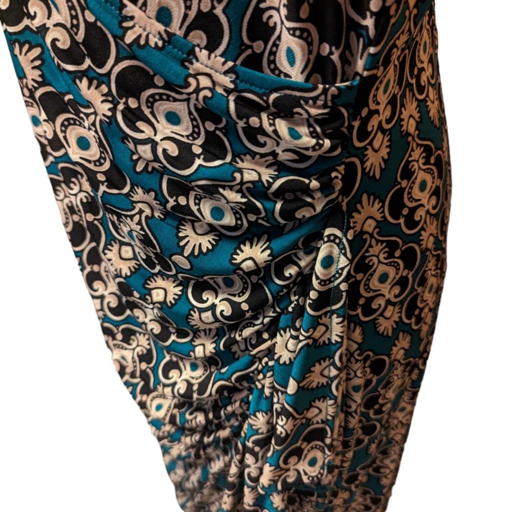 New York & Company Teal Floral Long Sleeve Dress Size: XL - Picture 9 of 11